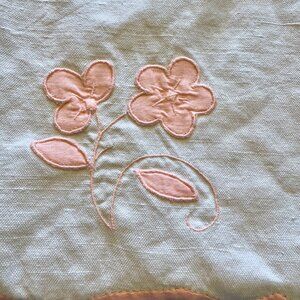 Vintage Embroidered Monogrammed Linen Tablecloth